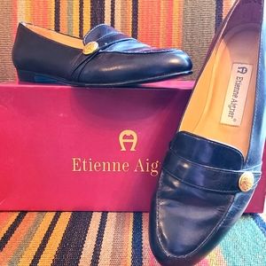 Black Etienne Aigner Leather Loafers Size 6.5